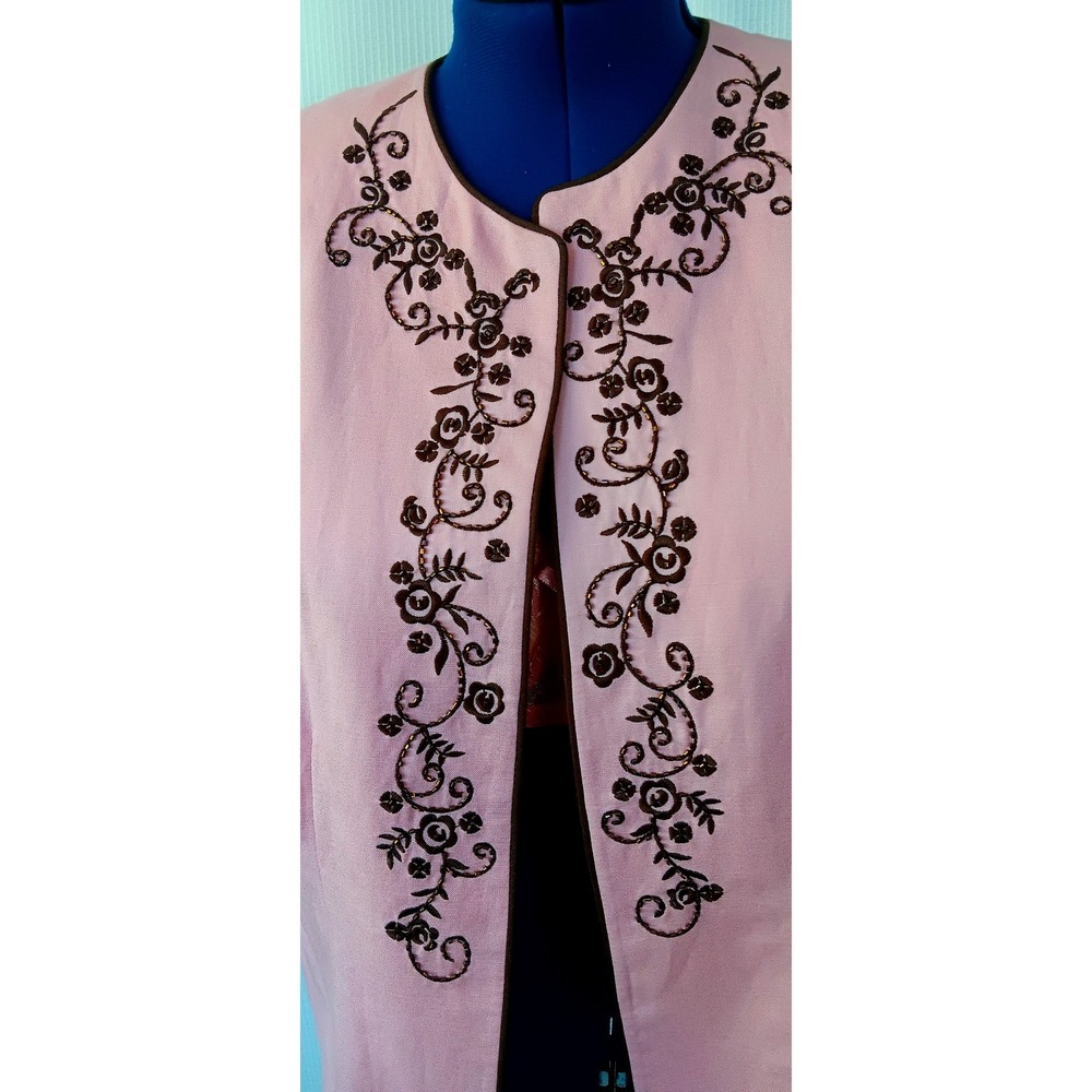 Jessica Howard Pink Linen Blend 2 Piece Jacket Maxi Dress Set Womens 14P NWT - Picture 7 of 9